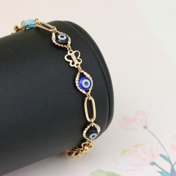 "Evil Eye Charm Rose Gold Bracelet with Butterfly Accent, XPBL1029 - Picture 6 of 12